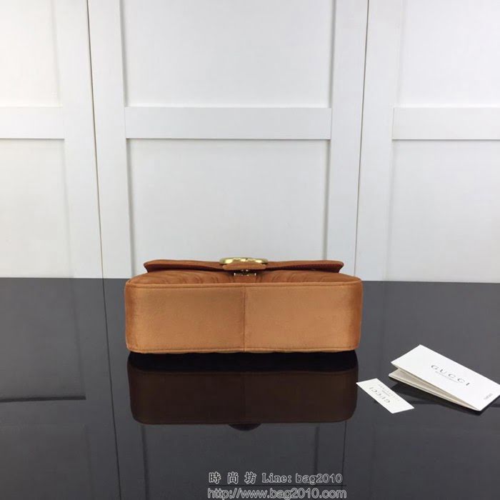 GUCCI古馳 新款 專櫃品質 原單 443497絨布 棕色 鏈條單肩斜挎包HY1335